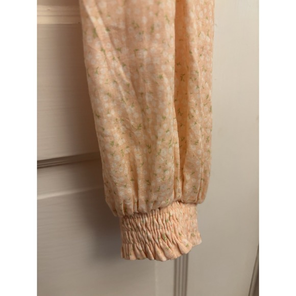 Urban Outfitters Peach Floral Twist Linen Long‎ Sleeve Crop Top Size Medium - Picture 4 of 8